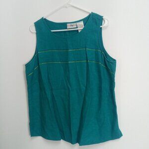 Studio Ease Womens Linen Blend Embroidered Trim Tank Top Plus Size 14W Teal